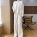 Women's Autumn-Winter Two-Piece : Australian Wool Round-Neck Loose Stylish Sweater And Straight-Leg Pants Thick Knit_ecoleips.com