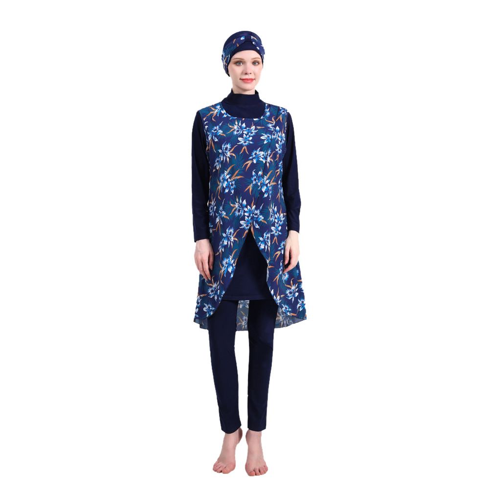 Women's Clothing Printed Swimsuit Four Piece Conservative High Elastic Swimsuit Beach Suit With Hood_ecoleips.com