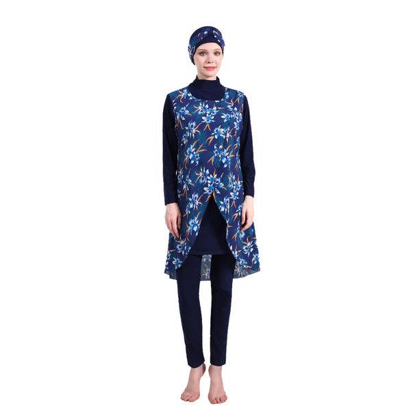 Women's Clothing Printed Swimsuit Four Piece Conservative High Elastic Swimsuit Beach Suit With Hood_ecoleips.com