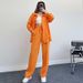 Women's Casual Long Sleeve Shirt & Pants Set - Comfortable Polyester Office Wear, Loose Fit Two-Piece Outfit For Spring & Fall_ecoleips.com