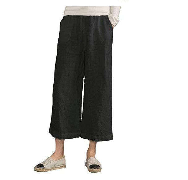 Suitable For All Seasons New Style Linen Solid Color Casual Straight Leg Cropped Pants For Women_ecoleips.com