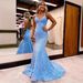 Sequined Ball Gown Slim Hip Wrapped Fishtail Small Trailing Evening Gown Spaghetti Straps V Neck Party Dress_ecoleips.com
