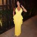 Summer European American Style Women's Sleeveless Backless V Neck Halter Neck Tie Elegant Ruffle Long Dress_ecoleips.com