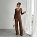 Spring 2026 Women's Solid Color V Neck Crossover Long Sleeve T-Shirt And Pants Set with Metallic Decoration for European American Style_ecoleips.com