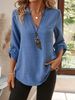 Verve 2025 Solid Color Women's Fashion Casual Nine-Quarter Sleeve Notched V-Neck Shirt For Women_ecoleips.com