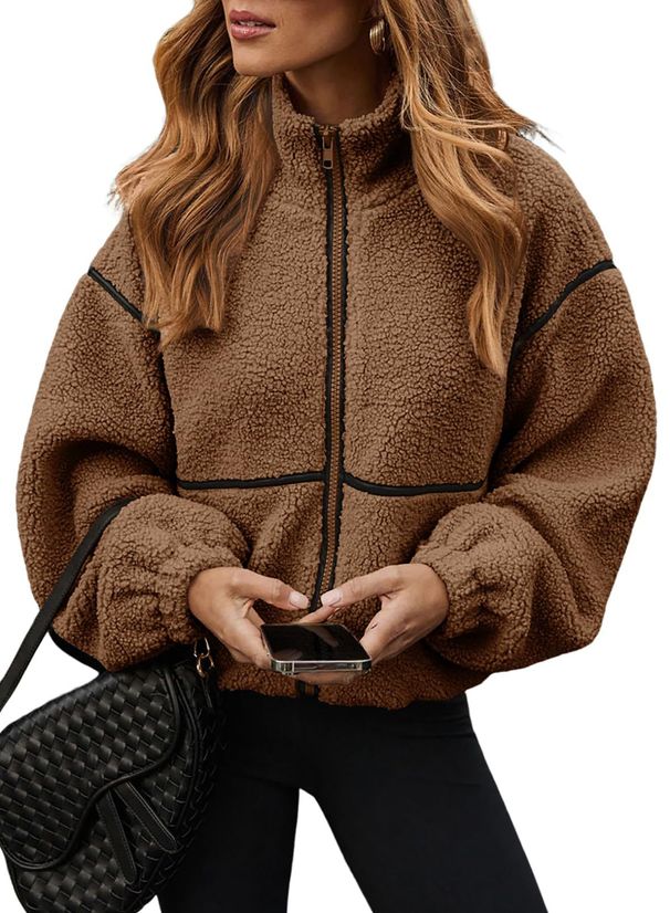 Unisex Fleece-Lined Collar Coat – Color-Block Polyester Jacket For Men & Women (S-XXL, 5 Neutral Tones)_ecoleips.com