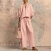 Summer Women's Wide Leg Pants Set Casual Loose Solid Color Zipper Round Neck Top With Wide Leg Pants Clothing Suit_ecoleips.com