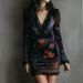 Elegant V-Neck Lace Trim Floral Print Long Sleeve Bodycon Dress - Slim Fit High Waist Sexy Mini Dress For Women_ecoleips.com