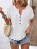 2026 Summer New European American Style Women's Button V-Neck Short Sleeve T-Shirt Top For And_ecoleips.com