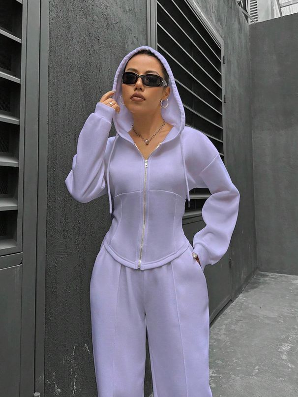 Women's Clothing Spring And Autumn New Two Piece Set Trend Hooded Cardigan Slim Fit Casual Two Piece Set For Women_ecoleips.com