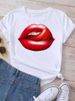European And American Cross-border Foreign Trade Women's Clothing, Sexy Lips Print Round-neck Short-sleeve T-shirt Top_ecoleips.com