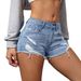 Denim Shorts, Light Colored Denim Jeans With Frayed Edges, High Waisted, Casual, Versatile_ecoleips.com