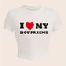 I Love My Boyfriend Print T-Shirt Women Casual Crew Neck Short Sleeve Crop Top For Summer Women's Clothing_ecoleips.com