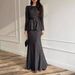 Women's Casual Fashion Bodycon Skirt Set round Neck Belt Long Sleeve Top Two Pieces Cross Border European American Style_ecoleips.com