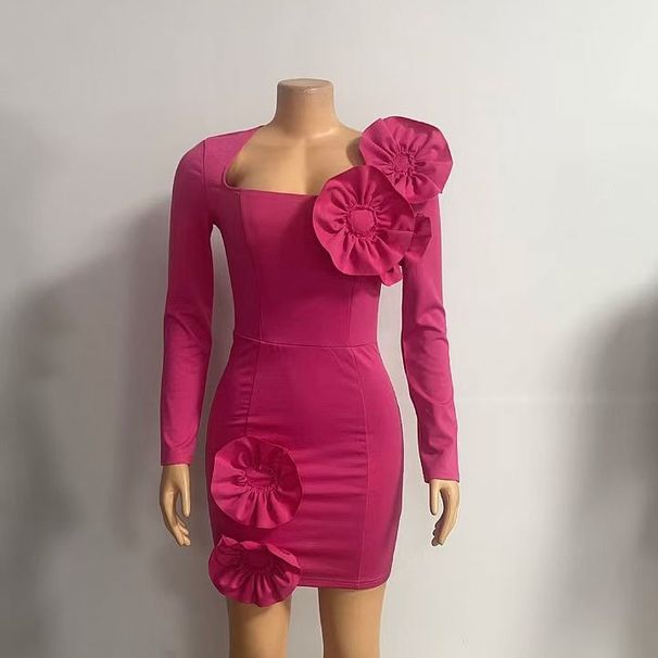 Women's Elegant Bodycon Dress Style Long Sleeved High Waist Floral Decoration Fashion_ecoleips.com