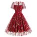 New 2025 Women's Retro Embroidered Mesh Dress round Neck Short Sleeve Heavy Duty European And American Style Party Wear_ecoleips.com