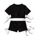 Women's Clothing Solid Color Conservative Short Sleeved Lace Up Split Swimsuit Women's Beach Bikini Two Piece Swimsuit_ecoleips.com