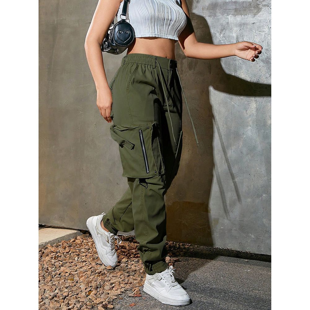 Women's Clothing Trendy Loose Fit Motorcycle Work Pants Multi Pocket Casual Bottoms For Spring Autumn_ecoleips.com