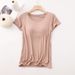 Short-sleeved Women's Modal With Chest Pad Bottoming Shirt Women's Spring And Summer Integrated Pajamas Five-finger Half-sleeved Women's Clothing_ecoleips.com