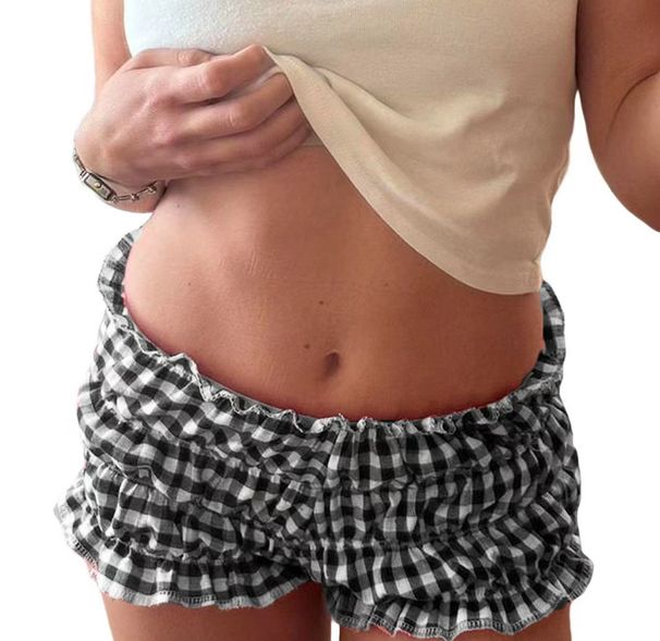 Women's Clothing Casual Plaid Shorts Fashion Ruffled Sexy Low Waist Shorts Super Short_ecoleips.com