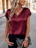 Women's Satin V-Neck T-Shirt Soft Polyester Casual Top Available In 12 Colors_ecoleips.com