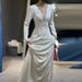 Women's Clothing New Style High End Temperament Host White Dress Light Luxury Satin Dress Skirt_ecoleips.com