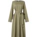 New Muslim Women's Satin Dress Middle Eastern Abaya Simple Solid Color Loose Round Neck Belt Plus Size Long Sleeve_ecoleips.com