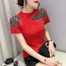 K New Short-sleeved Round Neck Fashionable Lace Hollow Embroidery Slimming T-shirt For Women_ecoleips.com
