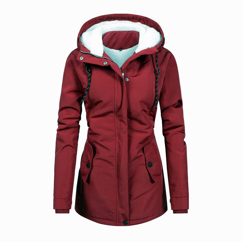 girl Parka Autumn Winter Lamb Wool Jacket European Size Thickened Fleece Cotton Women Casual Hooded Coat Mid-Length_ecoleips.com