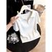 Women's Trendy White Polo Collar Half Zip Knit Top Short Sleeved Slim Fit Summer Design_ecoleips.com