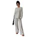 Women's Casual Loose Fitting Striped Trousers Suit with Tie Waist round Neck Long Sleeved Top European And American Style Autumn Winter Collection_ecoleips.com
