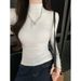 Semi-High Neck Slim Pleated Long Sleeve T-Shirt Women's Autumn Slim Inner Warm Base Shirt Top_ecoleips.com
