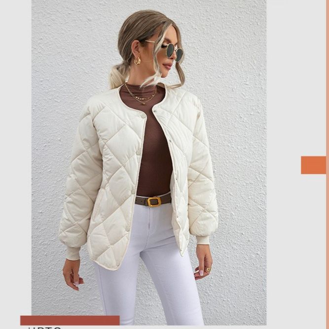 Women's Clothing Short Down Cotton Jacket Women's Short Puffer Jacket Winter Lightweight Quilted Coat Slim Fit Casual Outerwear In White Black Coffee_ecoleips.com