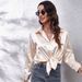 Women's Clothing Shirts High End Simple V Neck Cardigan Shirts Women's Loose Long Sleeved Button Down Tops_ecoleips.com