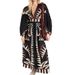 Women's Clothing New Long Skirt Retro Print Long Sleeve Fashion V Neck Lantern SleeveDress Female_ecoleips.com