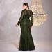 Cross-Border New Plus Size Elegant Long Sleeve Round Neck Slim Fit Mermaid Bridesmaid Banquet Toast Evening Dress For_ecoleips.com