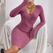 Striped Knit Bodycon Mini Dress – Slim Fit Deep V-Neck Long Sleeve_ecoleips.com