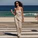Polka Dot Sleeveless Top & Tied-Waist Pants Set – Lightweight Summer Two-Piece Outfit For Women (Beige)_ecoleips.com