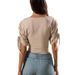 Women's Fashionable Drawstring Design Deep V Neck Short Sleeve Top Solid Color Elegant Summer INS Style Wholesale_ecoleips.com
