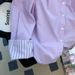 Women's Purple Striped Polo Collar Shirt Loose Fitting Casual Long Sleeved Top Unique Design Spring Style_ecoleips.com