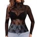 2024 New Women's Long Sleeve Stand Collar Transparent Shirt See-through Floral Lace Blouse With Real Photos_ecoleips.com