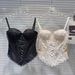 Pure Desire Retro Hottie Lace Fishbone Bra Suspender Vest With Chest Pad Elastic Back Folds Irregular Hem_ecoleips.com