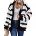 Oversized Batwing Sleeve Knit Cardigan - Chunky Cable Striped Sweater Coat For Women (Color Block Design)_ecoleips.com