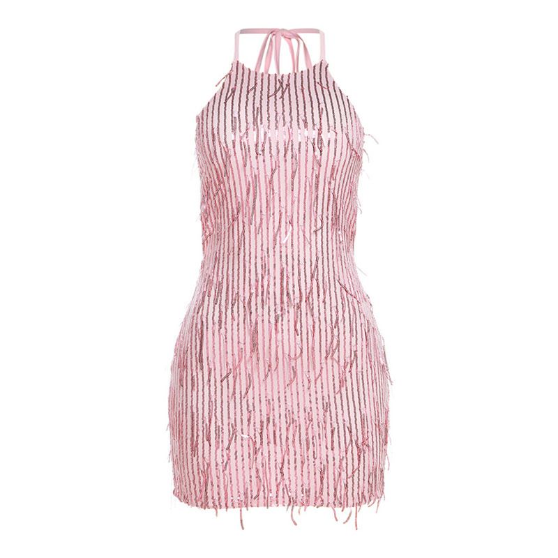 Women’s Clothing Spring And Summer New Women's Fashion Fashion Halter Neck Sexy Backless Sequin Tassel Dress For Women_ecoleips.com