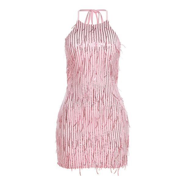 Women’s Clothing Spring And Summer New Women's Fashion Fashion Halter Neck Sexy Backless Sequin Tassel Dress For Women_ecoleips.com