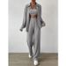 Women's Clothing Autumn And Winter Solid Color Button Cardigan Lapel Casual Fashion Two Piece Set_ecoleips.com