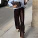 Elegant High-Waisted Straight Leg Pants - Soft Polyester Satin Fabric For Women, Office & Casual Wear (Brown, Beige)_ecoleips.com
