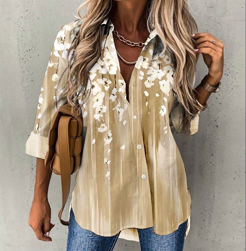 Women's Clothing Women's Floral Print Long Sleeve Shirt Plus Size Style Long Sleeve For Formal & Casual For Women_ecoleips.com