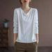 2026V Collar Solid Color All-Match Long Sleeve T-Shirt Women's Large Size Women's Loose Slim Base Shirt Trendy Top_ecoleips.com