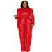 Women's Clothing Plus Size Women's PU Leather Suit Jacket Stand Collar Belt Long Design For Casual And Formal Wear_ecoleips.com
